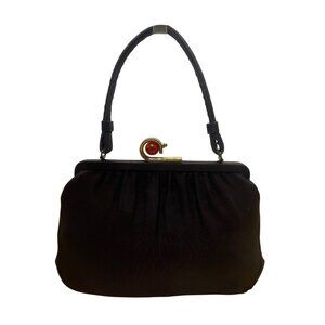 Bags By Edwards Women’s Brown Satin Top Handle Red Stone Clasp Vintage Purse